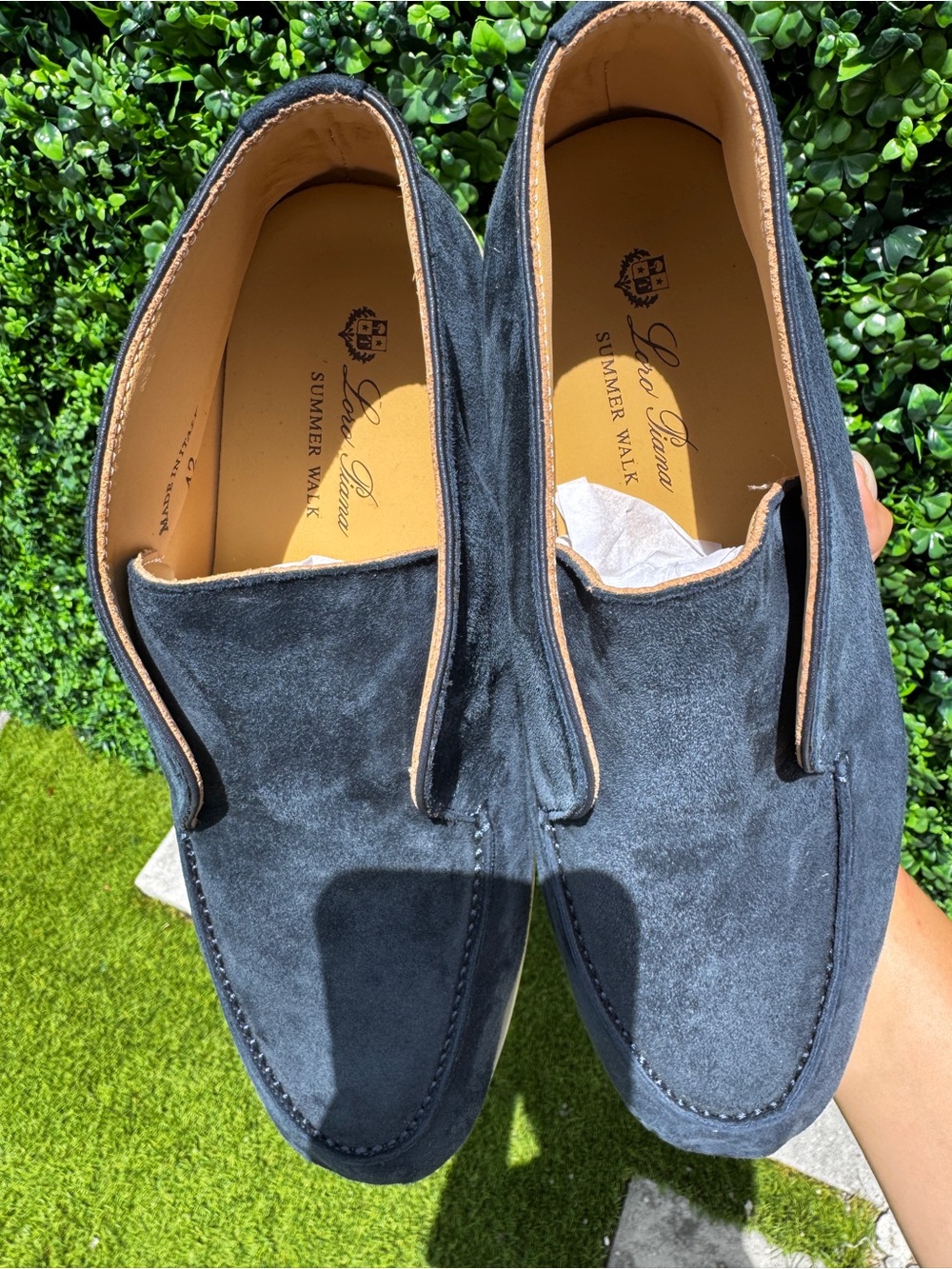 Loro Piana Men's Navy Suede Slip-On Loafers